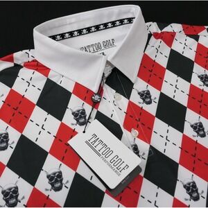 Tattoo Golf Performance Mens XL Monster Edition Polo Shirt White Skull / Argyle